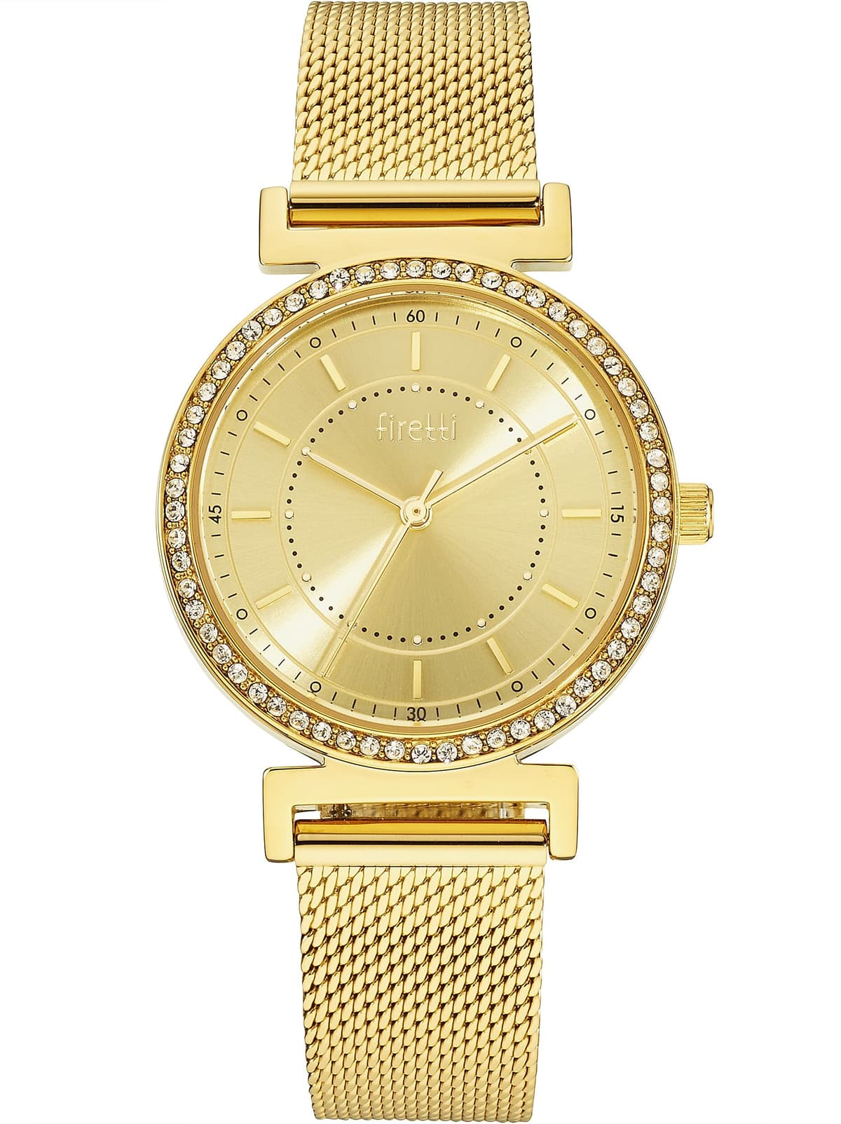 Quarzuhr FIRETTI "Elegance", gold (goldfarben, champagnerfarben, champagnerfarben), Armbanduhren, Damen, goldfarben, Quarzuhr, Armbanduhr, Damenuhr, Edelstahlarmband, analog, Swarovski-Kristalle