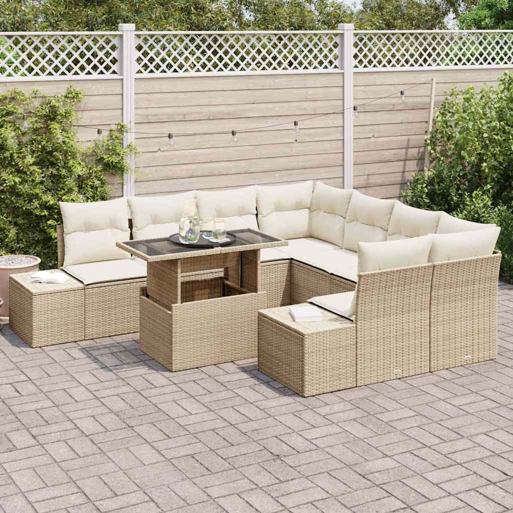 vidaXL Ensemble de canapé de jardin 9 pc Beige et crème polyrotin