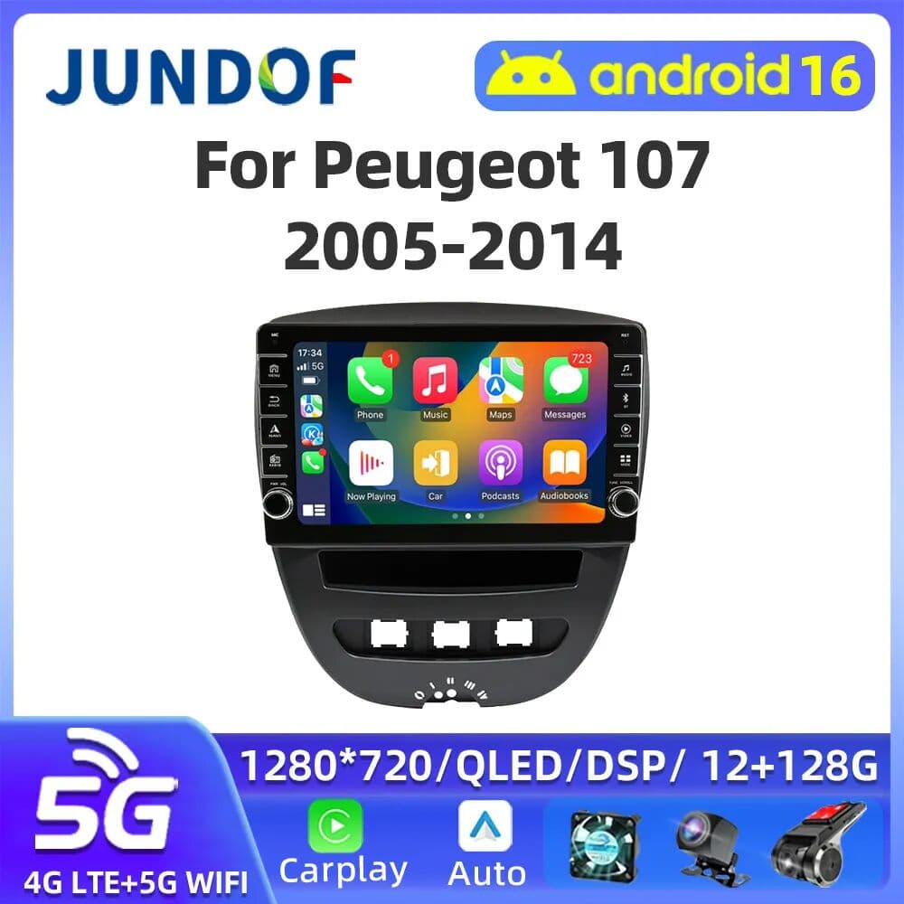 Jundof Android 16 Car Radio For Peugeot 107 Toyota Aygo Citroen C1 2005-2014 Stereo Carplay GPS Navi Multimedia Player No 2 Din