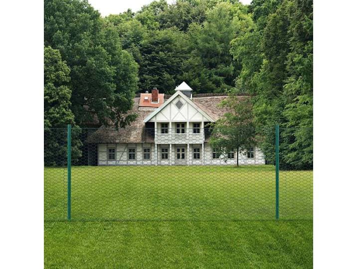 vidaXL Maschendrahtzaun mit Pfosten Stahl 25 x 1 m Grün