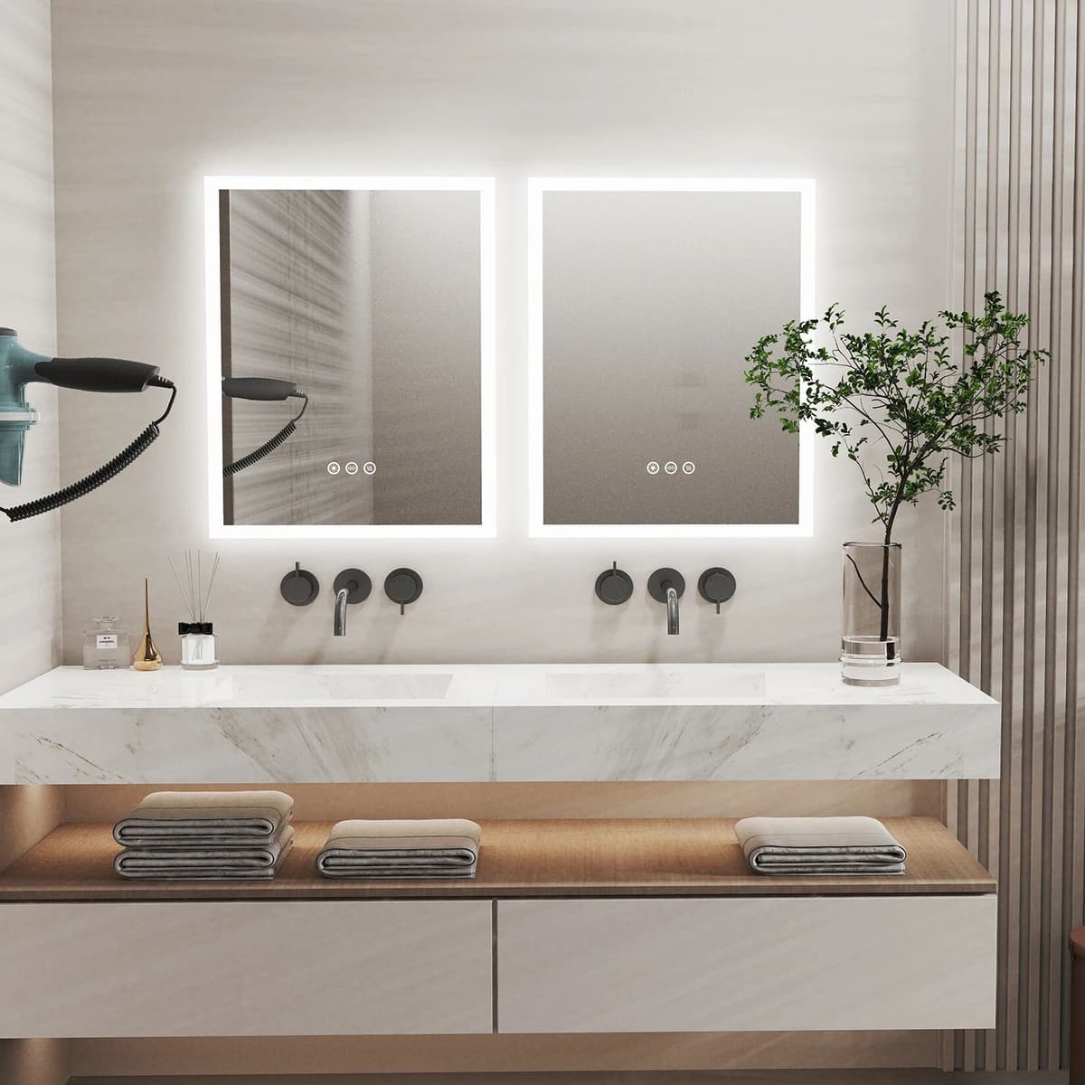 NONE Vanity LED Illuminated Bathroom Mirror Wall Mount Cosmetic Lights Touch Antifog 400x500mm / 16x20 in