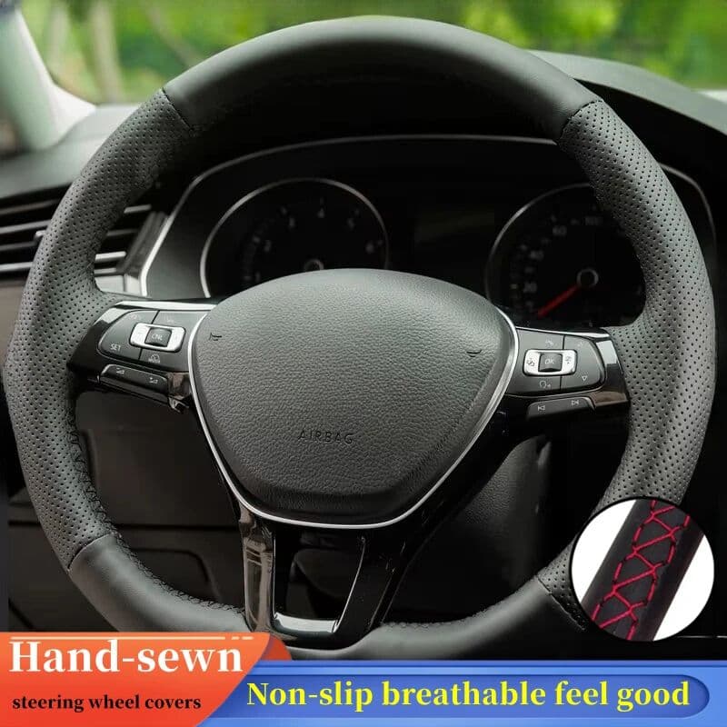 NONE Car Steering Wheel Cover Genuine Leather For Volkswagen VW Golf 7 Mk7 Touran Up  Polo Jetta Passat B8 Tiguan Car Accessories