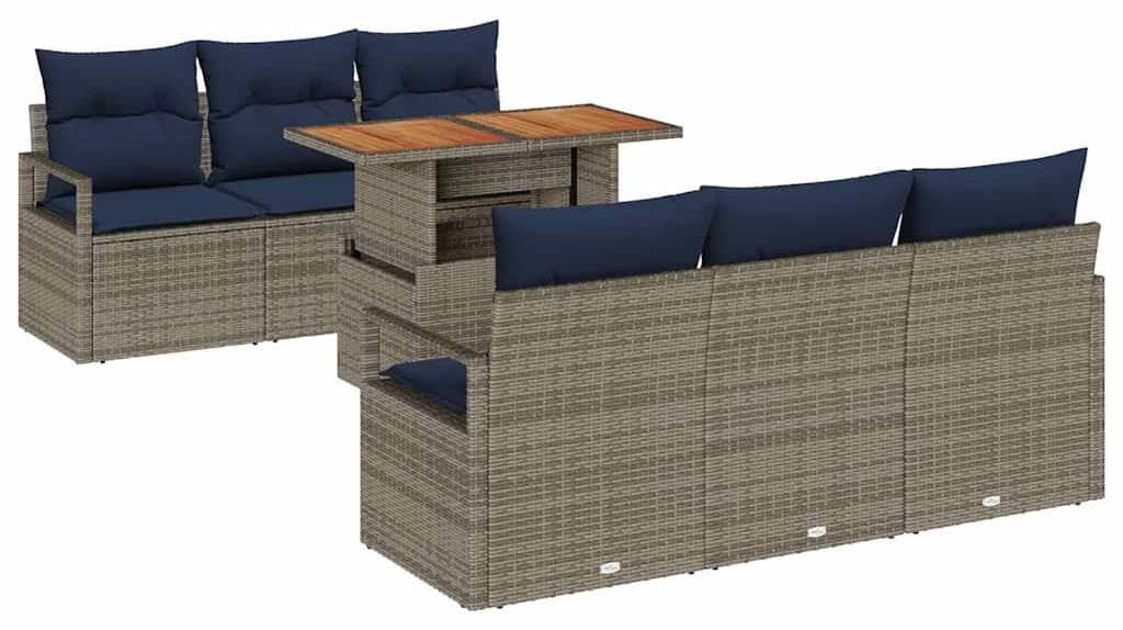vidaXL Garten-Sofa-Set 7 stk. 6-Sitzanzahl Grau und Marineblau