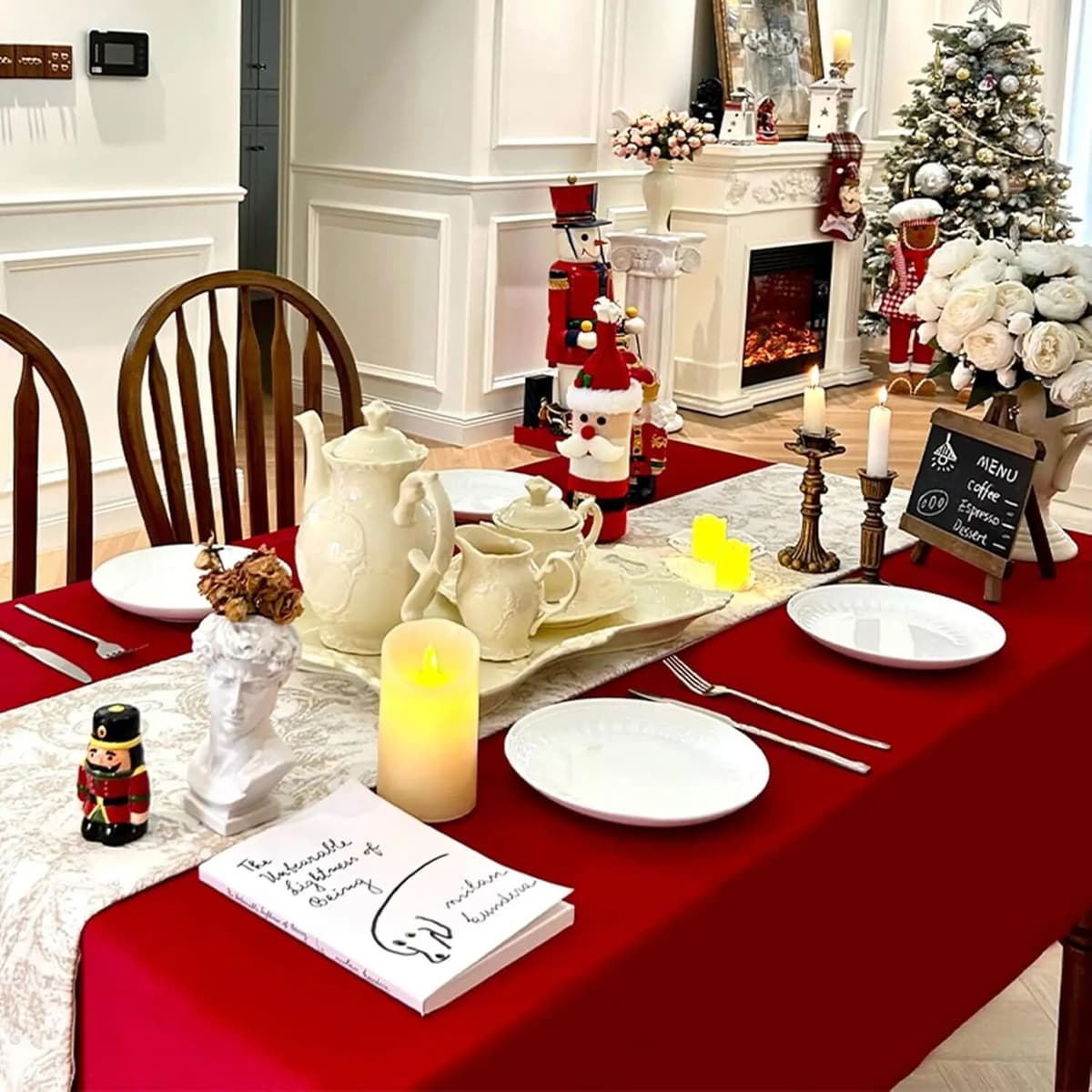NONE Red Rectangle Velvet Tablecloth 52 X 84 Inch, Waterproof Party Table Cover for Kitchen, Christmas, Birthday, Dining Table Decor