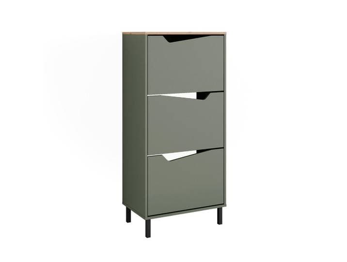 Vicco Schuhkipper Marelle Grün/Artisan 60 x 129.5 cm mit 3 Fächern, Grün, Eiche Artisan, Holzwerkstoff, Rechteckig, 60x129.5x38 cm, Garderobe, Schuhaufbewahrung, Schuhkipper