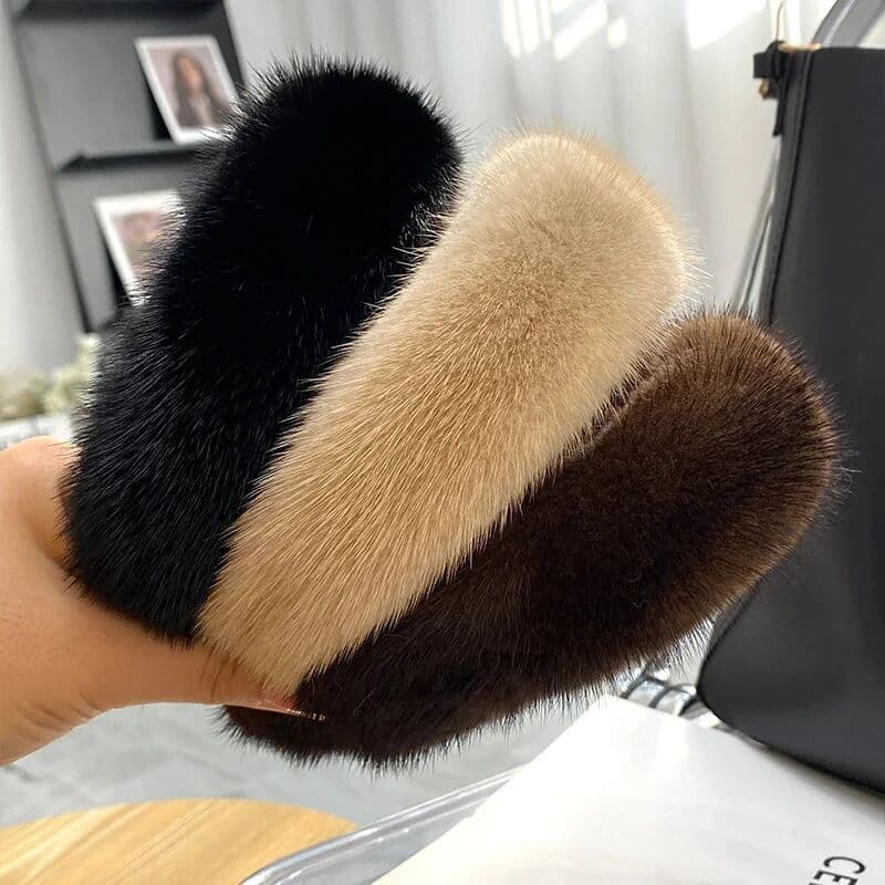 HARPPIHOP 2024  Women Luxury winter 100% Real Mink Fur Headbands  Real Fur Hair Band Lady Fashion Hair Hoop Furry Gift
