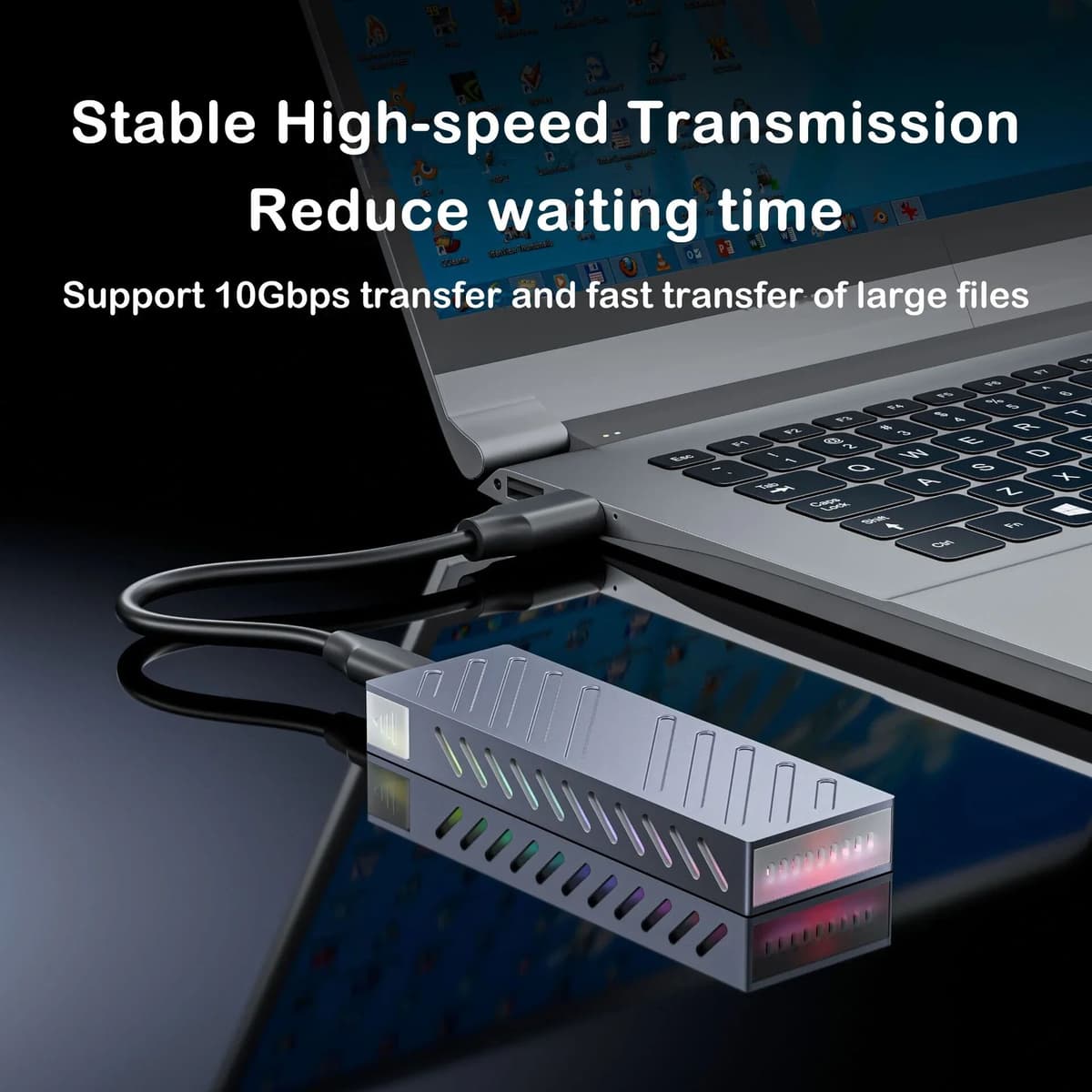 Kebidumei M.2 NVMe SATA SSD Enclosure 10Gbps PCIe SSD Case RGB External Portable SSD Box USB C 3.1 Gen2 for 2230/2242/2260/2280