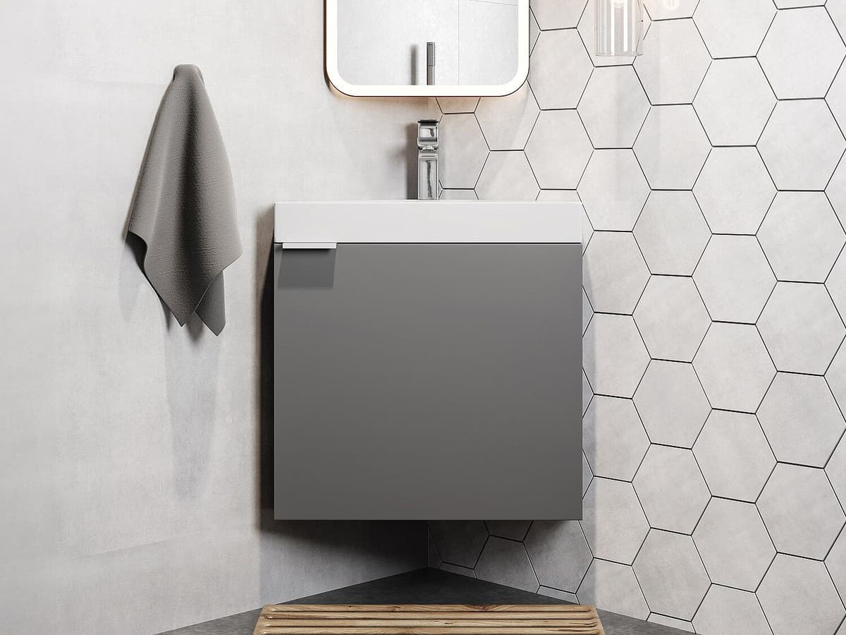 Unique Mueble con lavabo en esquina suspendido gris mate - 56 cm - MANODO