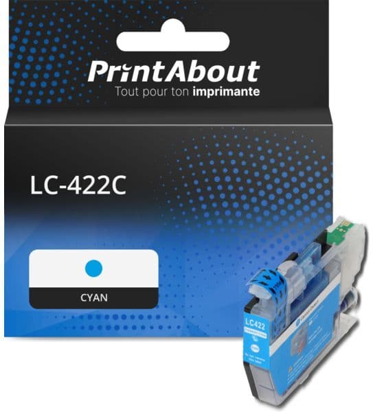 Cartouche PrintAbout compatible pour Brother LC-422C - Cyan