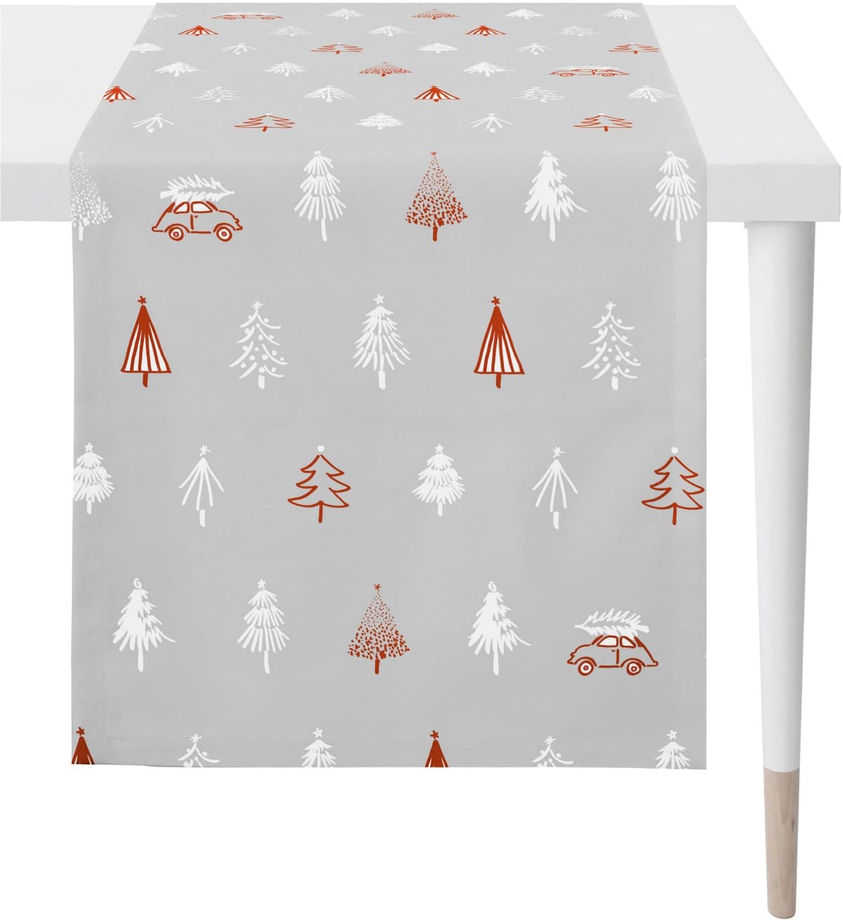 Tischläufer APELT "5825", grau (grau, rot), B:48cm L:140cm, Baumwolle, Polyester, Tischdecken, Tischläufer grau, rot B/L: 48cm x 140cm, 1 Stk.