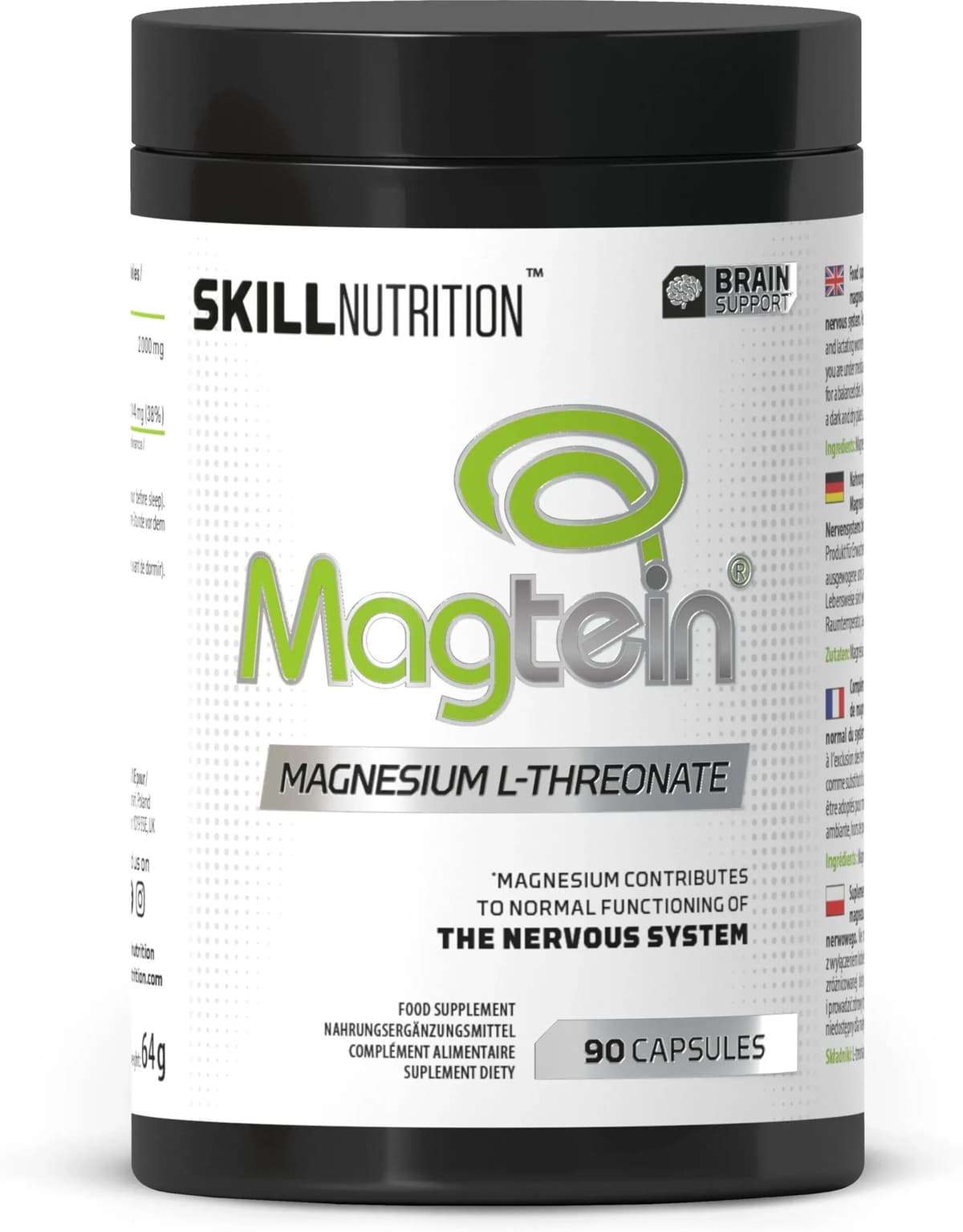 Skill Nutrition Magtein Magnesium L-Treonat 144 Mg – 90 Kapsler