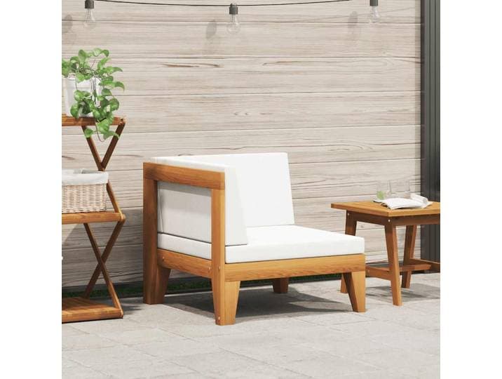 vidaXL Modular-Ecksofa mit Cremeweißen Kissen Akazie Massivholz