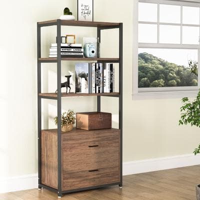 Tribesigns Rustic Bookshelf with Drawers, Industrial Display Book Shelf for Home Office