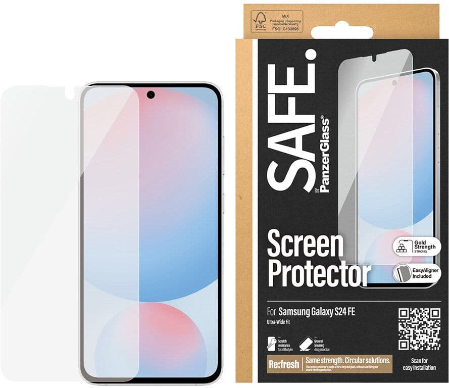 Samsung Galaxy S24 FE Safe By PanzerGlass® Ultra-Wide Fit Skærmbeskyttelsesglas - Case Friendly - Gold Strength - Gennemsigtig