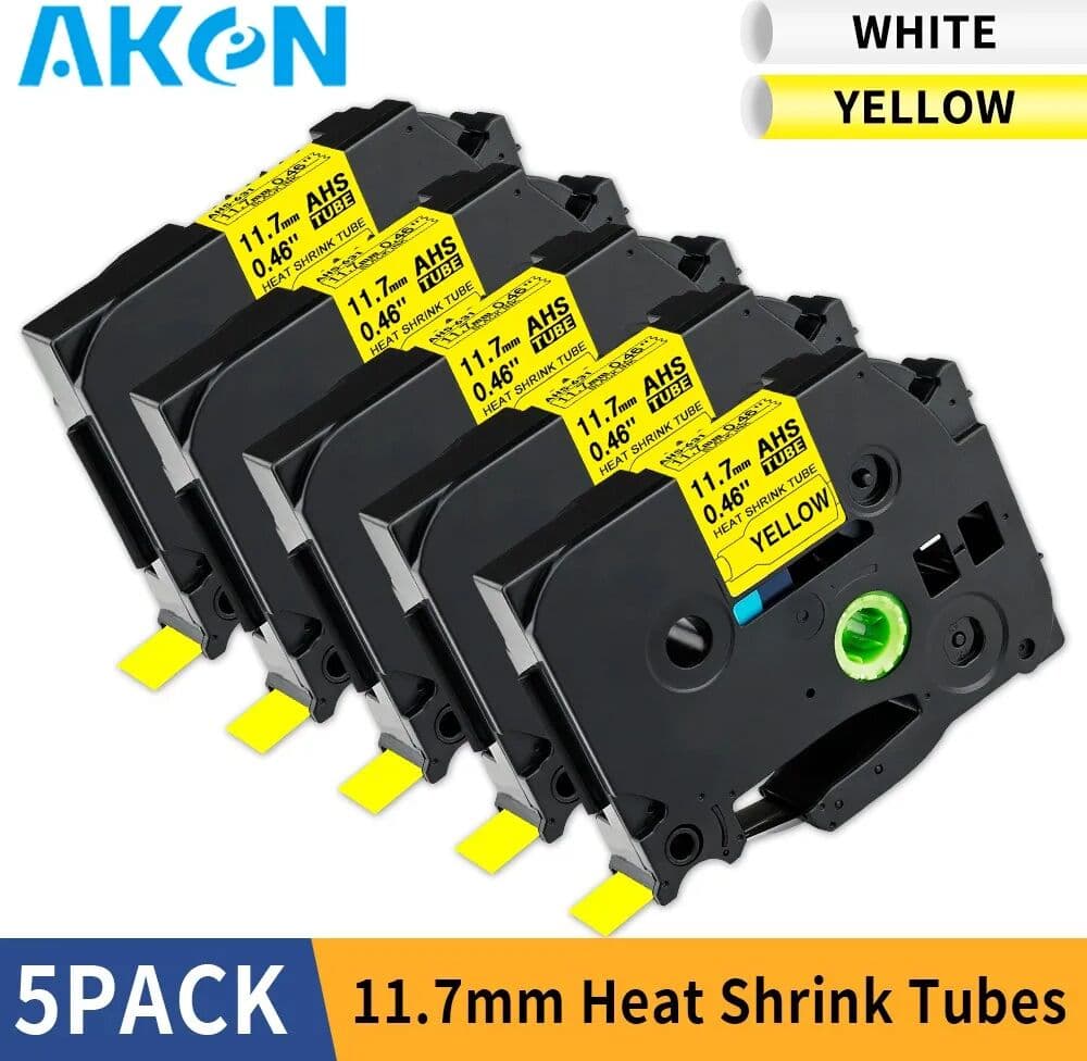 Aken 5pcs Heat Shrink Tubes Label Tape Compatible for Brother P-touch Printer 12mm Black on Yellow HSe-631 for E1000pro Label Make