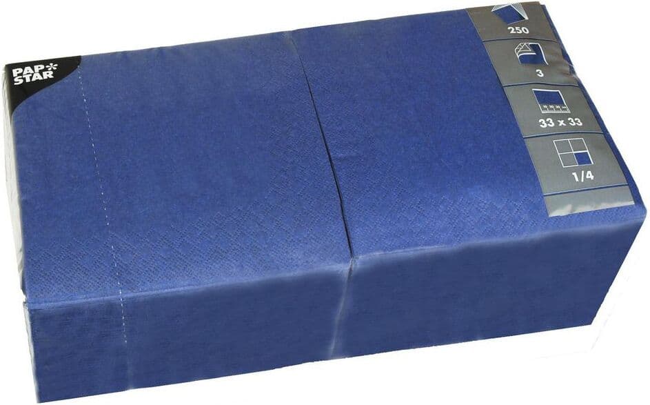 PAPSTAR Servett 3-lagers, ¼-vikt, 33 cm, mörkblå 250/fp