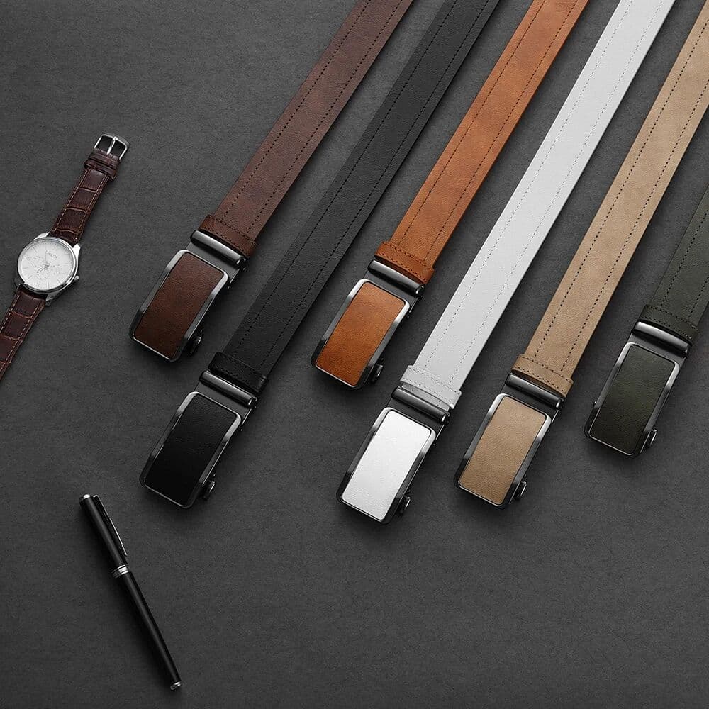 DOOPAI Men's Leather Belt Men's High-quality Business Belt Automatic Buckle Fashionable Ratchet Belt Can Be Adjusted Freely 2PCS
