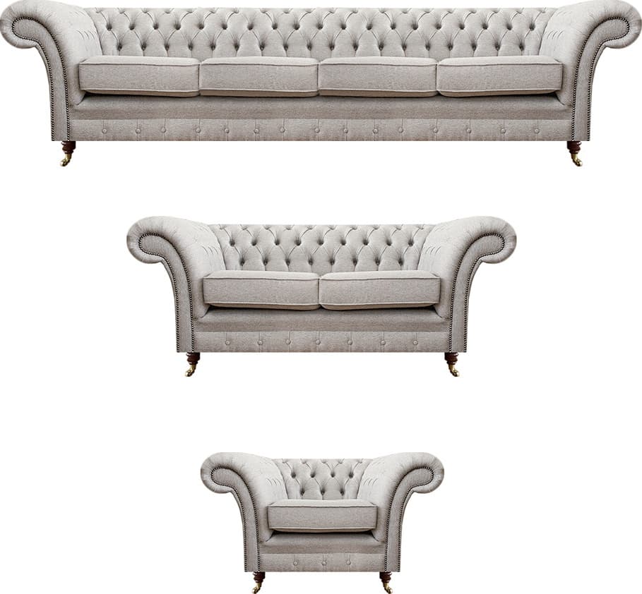 Chesterfield Grau Set Luxus Polstermöbel Sofas Komplett Wohnzimmer