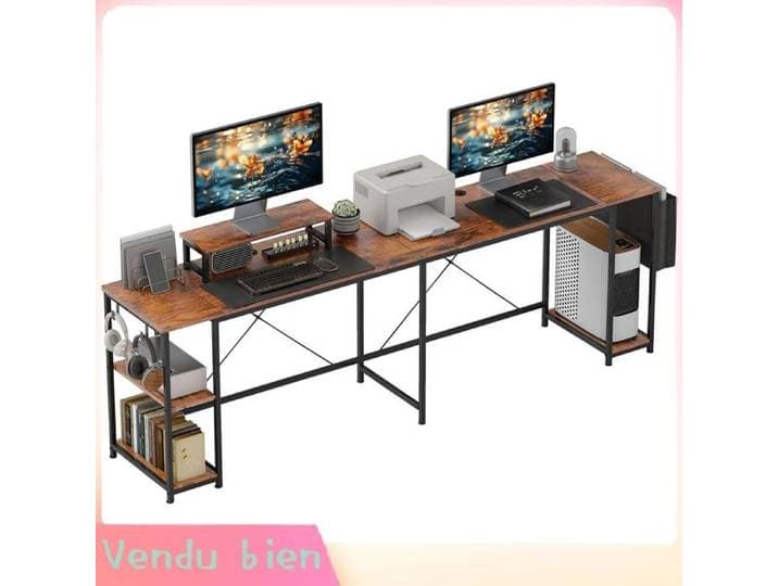LIA Bureau d'angle réversible 168-240 cm bureau d'ordinateur avec étagère réglable support d'écran brun rustique