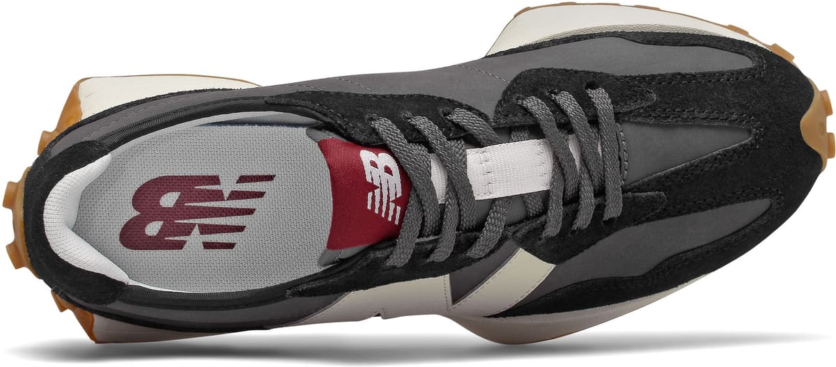 Sneaker NEW BALANCE "327", Damen, Gr. 36,5, schwarz (schwarz, grau), Leder, Synthetik, Schuhe Sneaker, Semelle en caoutchouc, pour adultes schwarz, grau 36,5
