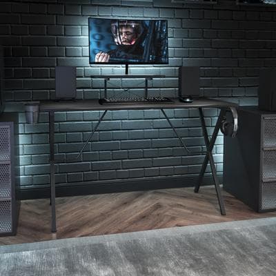 Lancaster Home Gaming Desk with Cup Holder, Headphone Hook, and Monitor/Smartphone Stand
