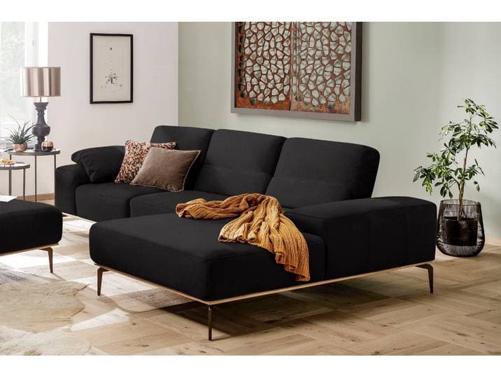 Ecksofa W.SCHILLIG run, Designsofa mit tollem Sitzkomfort, L-Form , schwarz (midnight w82), B:299cm H:88cm T:178cm, Longlife Xtra-Leder Z73: Naturwalkleder der Luxusklasse aus den erlesensten Rohhäuten. Hautstärke 1, 1 – 1, 3 mm;ROHLEDER Jacquard-Flachgewebe Q2 W60 (63% Polyester, 37% Polyacryl);ROHLEDER Chenille-Flachgewebe Q2 W77 (68% Polyacryl, 32% Polyester);Stoff S37 (100% Polyester), Sofas, Ecksofa, mit Holzsockel, Füße in Bronze pulverbeschichtet, Breite 299 cm