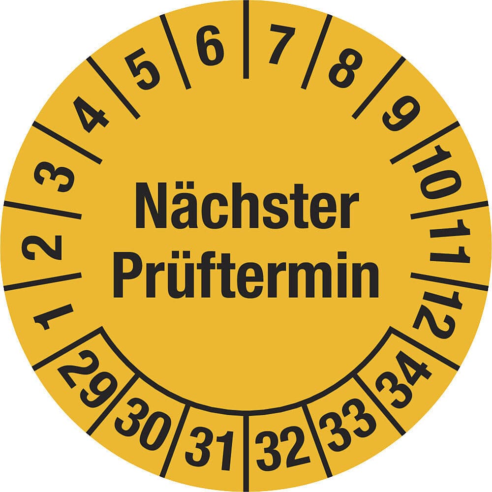 kaiserkraft Mehrjahresplakette, Nächster Prüftermin, Dokumentenfolie, Ø 25 mm, VE 10 Stk, 29 - 34