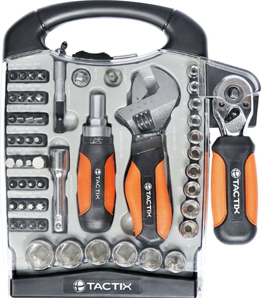 TACTIX Juego Herramientas con 55 Accesorios. Naranja / Negro