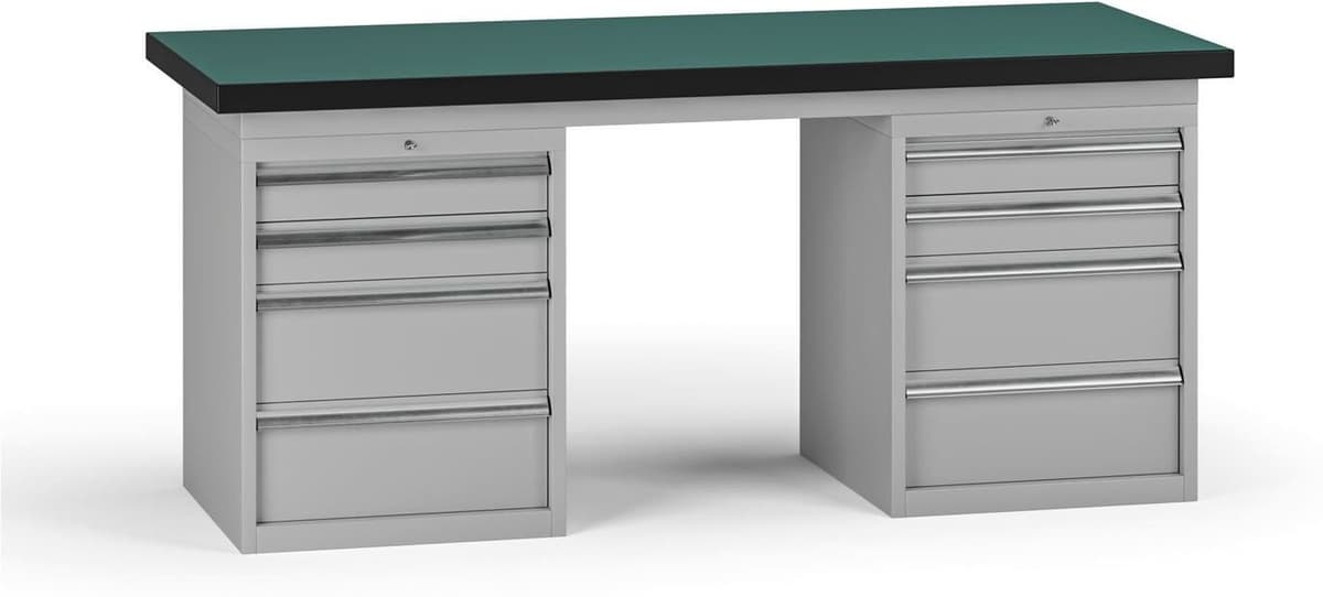 B2B Partner Pracovní stůl do dílny G8, 1800 x 750 x 800 mm, 2x kontejner, 8 zásuvek, šedá