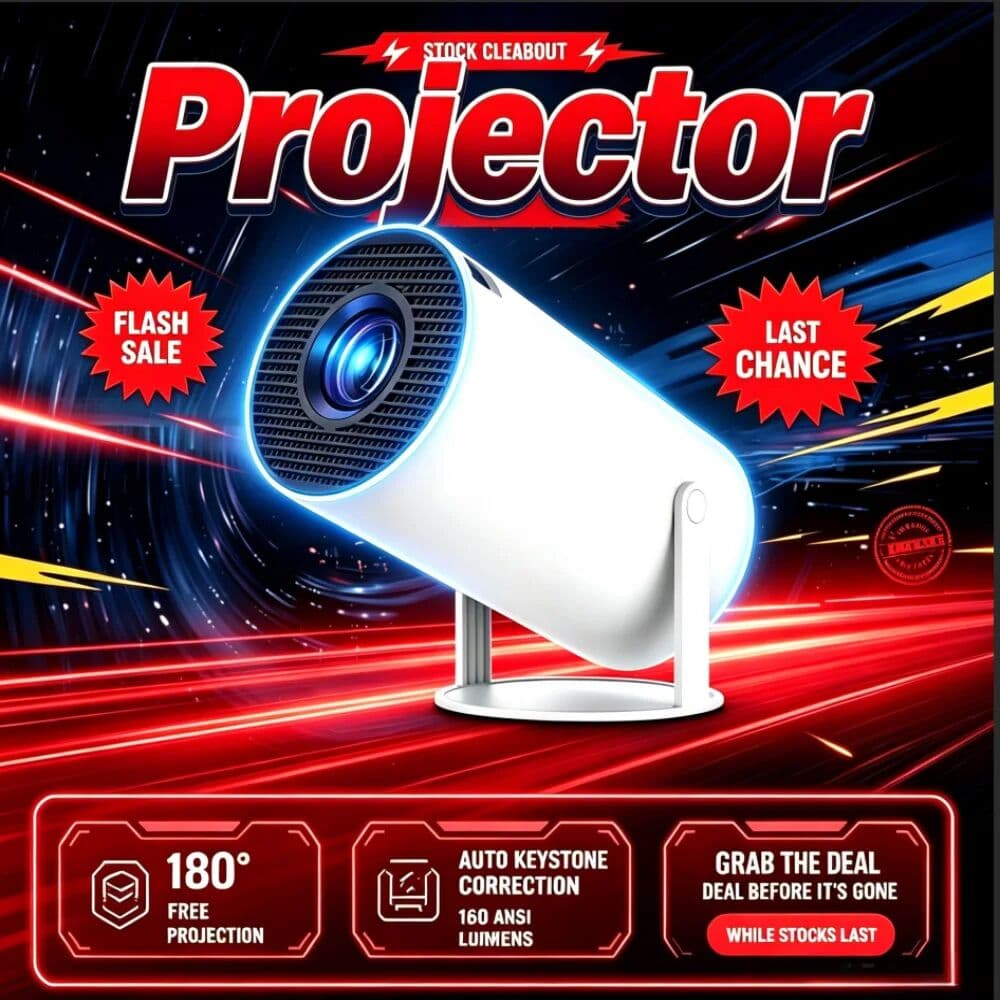 NONE UK Stock White HY300 Smart Projector Android 11.0 H713 Chip WiFi6 Portable Mini Projector 180° Rotatable Bracket 1GB+8GB Home Theater Cinema English Plug 100-240V