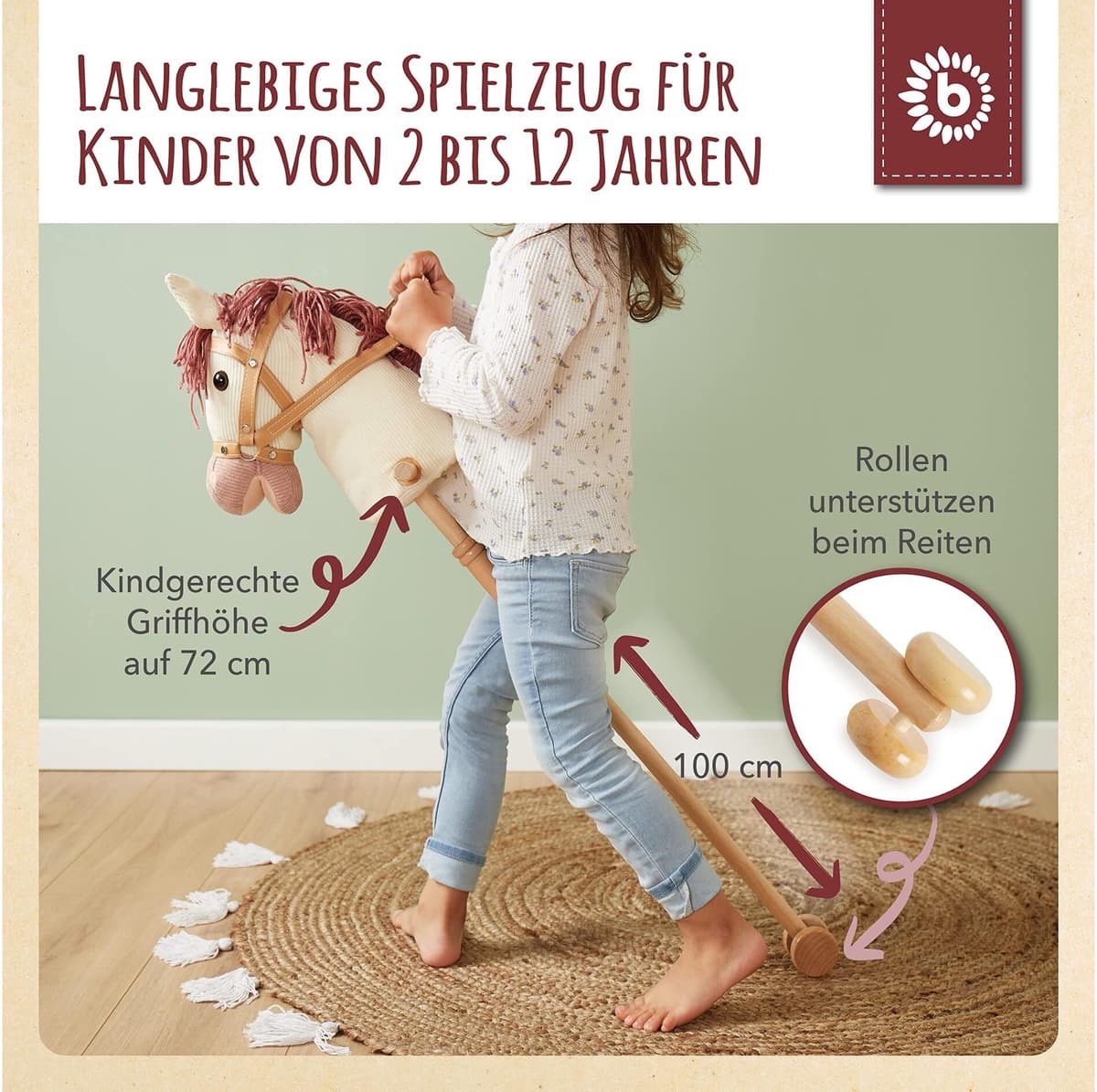 Steckenpferd BIECO "Ginger", Kinder, braun (braun, weiß), Holz, Polyester, Steckenpferde Steckenpferd, Holzart: Pinie (China) braun, weiß Einheitsgröße