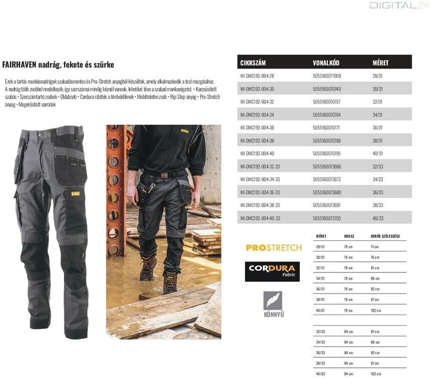 DEWALT FAIRHAVEN munkanadrág 36/33