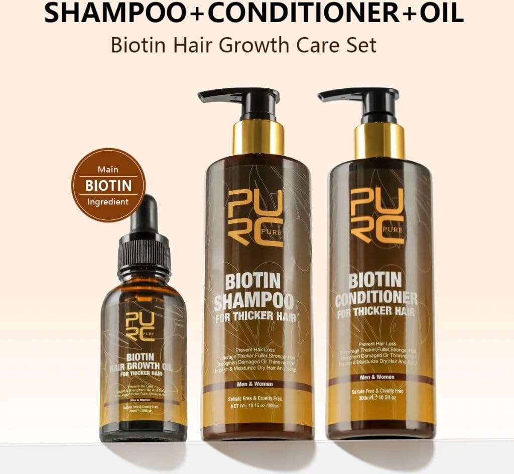 PURC Biotin Hair Shampoo Conditioner for Men Women Scalp Cleaning Hair Root Nourish Oil Smoothing Hair Mask Care Products Set