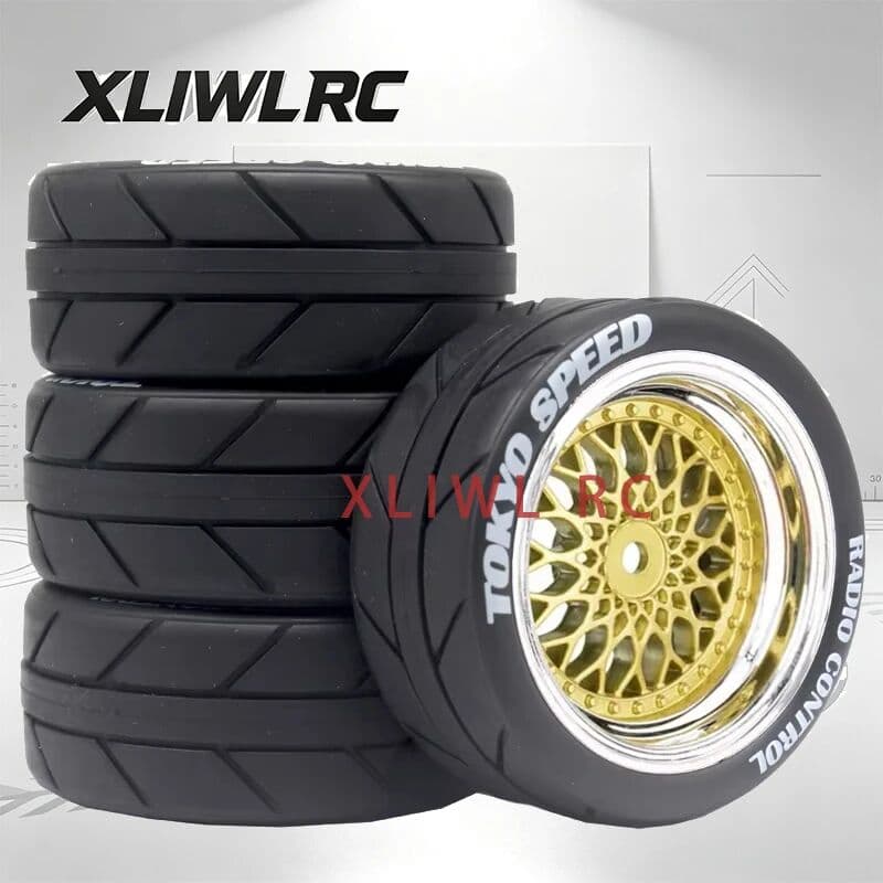 NONE 4PCS ET‑Offset 1/10 RC Drift Tire Set 4Pcs On‑Road Racing Tyres for HSP 94123 Sakura D4 Tamiya TT02 Touring Car Spare Parts