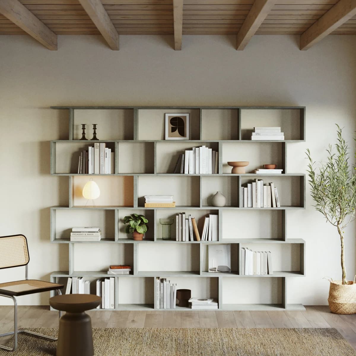 garneroarredamenti Libreria da parete 240x192h cm moderna design cemento Amira 3