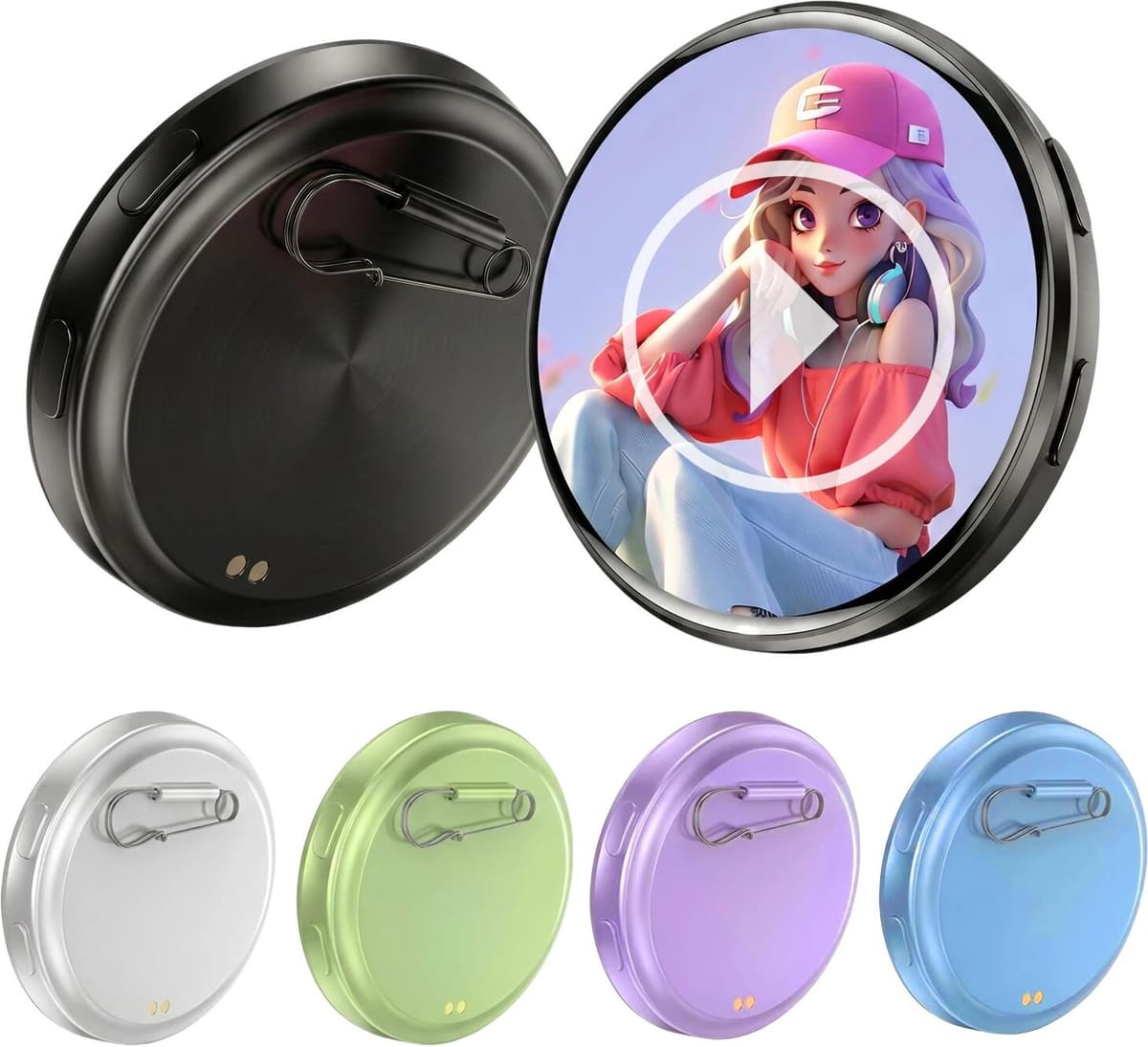 amzwn DIY E-Badge JPG GIF Video Dynamic Display Badge Anime Touch Screen Bluetooth 6.0 Phone APP User-defined Picture USB Badge Mini