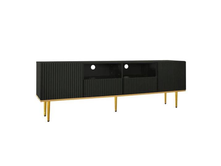 Redom Tv-Schrank in Schwarz mit goldfarbenen Akzenten und 2 Schubladen 165/36/55 cm, Rechteckig, 165x55x36 cm, Wohnzimmer, TV Möbel, Lowboards, Lowboards stehend