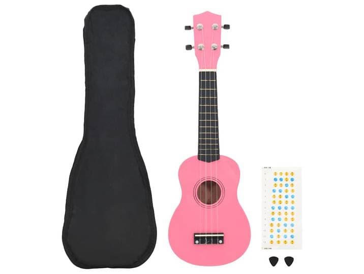 vidaXL Sopran-Ukulele-Set mit Tasche für Kinder Rosa 21