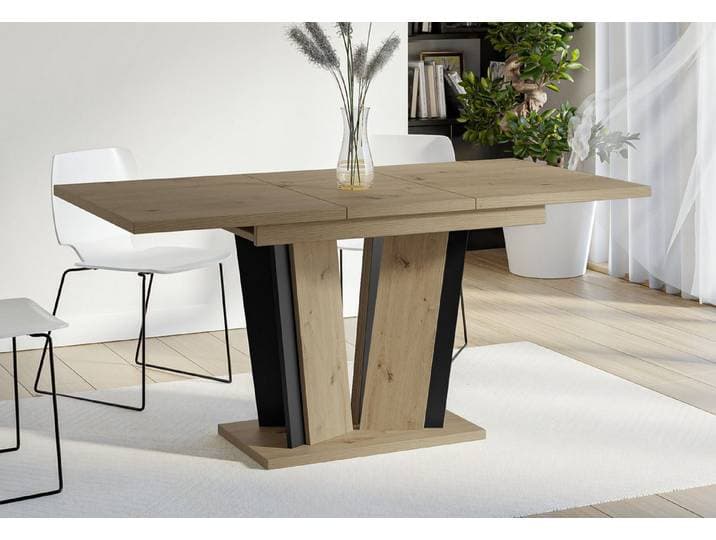 Home Collective Esstisch ausziehbar Tisch Küchentisch Esszimmertisch Ausziehtisch (Esszimmer Küche Wohnzimmer Esstisch erweiterbar), modernes Design mit V-Säulengestell, 120-160x80 cm Artisan