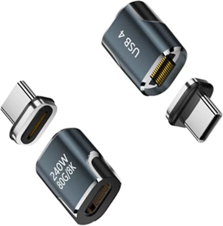 INF Adaptateur magnétique USB-C - Type-C intégré en alliage d'aluminium avec puce eMarker, PD 240W, 80Gbps, 8K, USB4 Vert