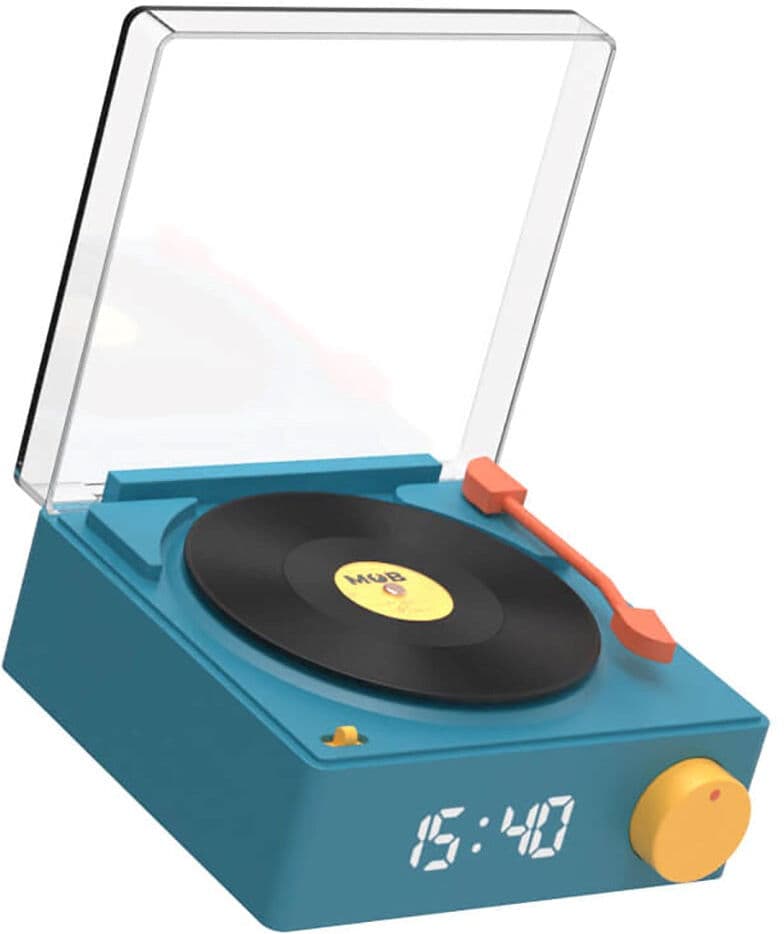 MOB - Trådløs Bluetooth Høyttaler m. Alarmklokke - Vinyl Retro - Blå
