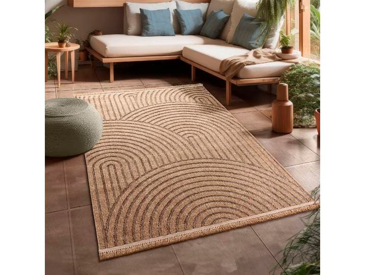 Teppich PACO HOME Cologne 492 , beige, B:120cm H:11mm L:160cm, Polypropylen (PP), Teppiche, Teppich, Flachgewebe, meliert, Regenbogen, mit Fransen, Outdoor geeignet