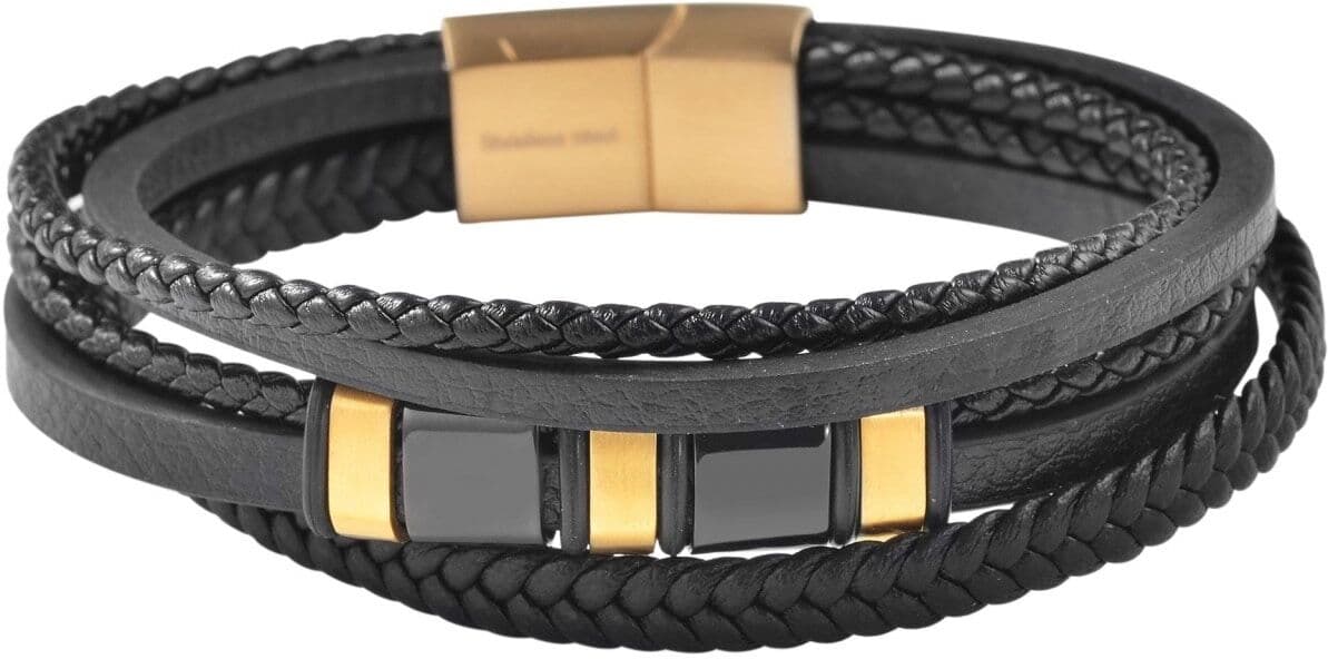 Edelstahlarmband ADELIA´S "Unisex Armband aus Edelstahl" Gr. 19, schwarz (schwarz gold), Armbänder, Herren, 19, Edelstahl, Edelstahlarmband