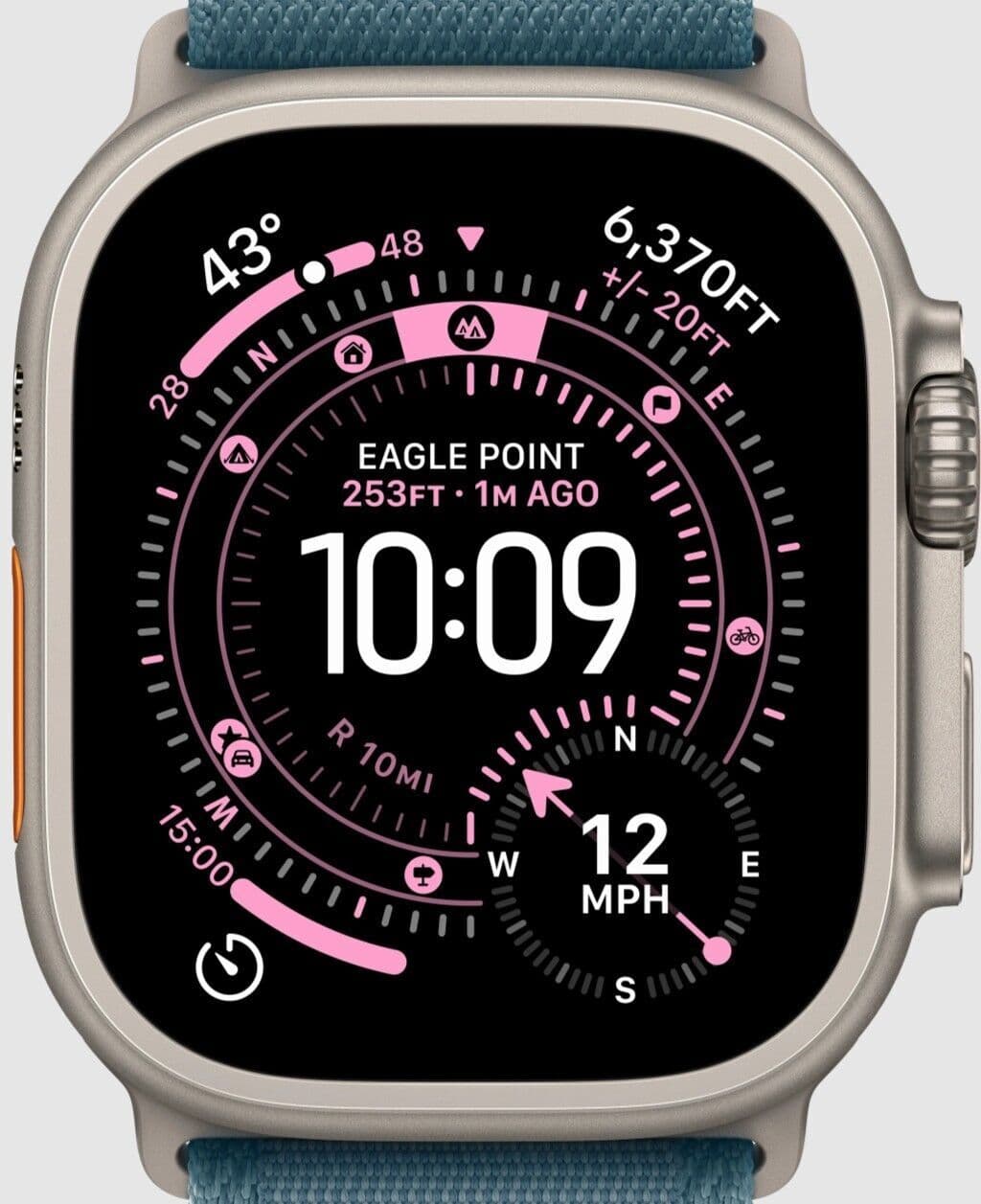 Apple Watch Ultra 3 (2025)   GPS + Cellular   naturlig titan   Trail Loop S/M svart/kolgrå