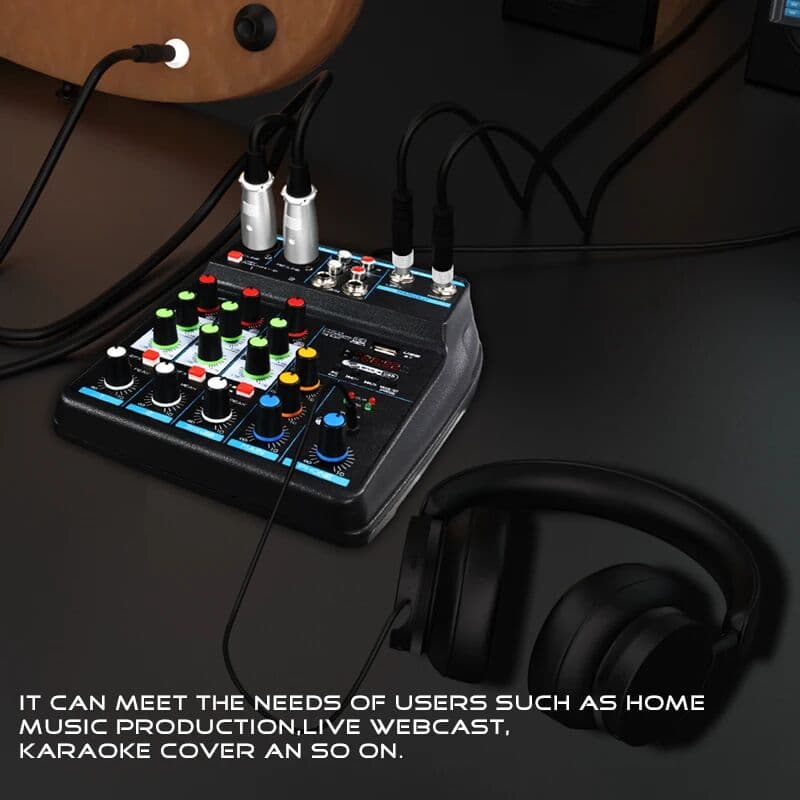 VBNM 4 Channel Mixer DJ Mixing Console with Bluetooth 48V Phantom Power Monitor Karaoke System USB Mixer Audio