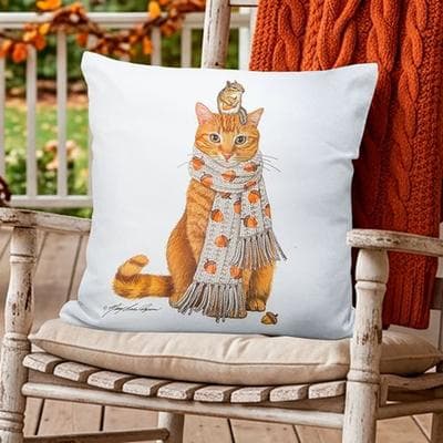 Magnolia Goods & More Inc Cozy Autumn Orange Cat Accent Pillow Multi Earth , Multi Earth