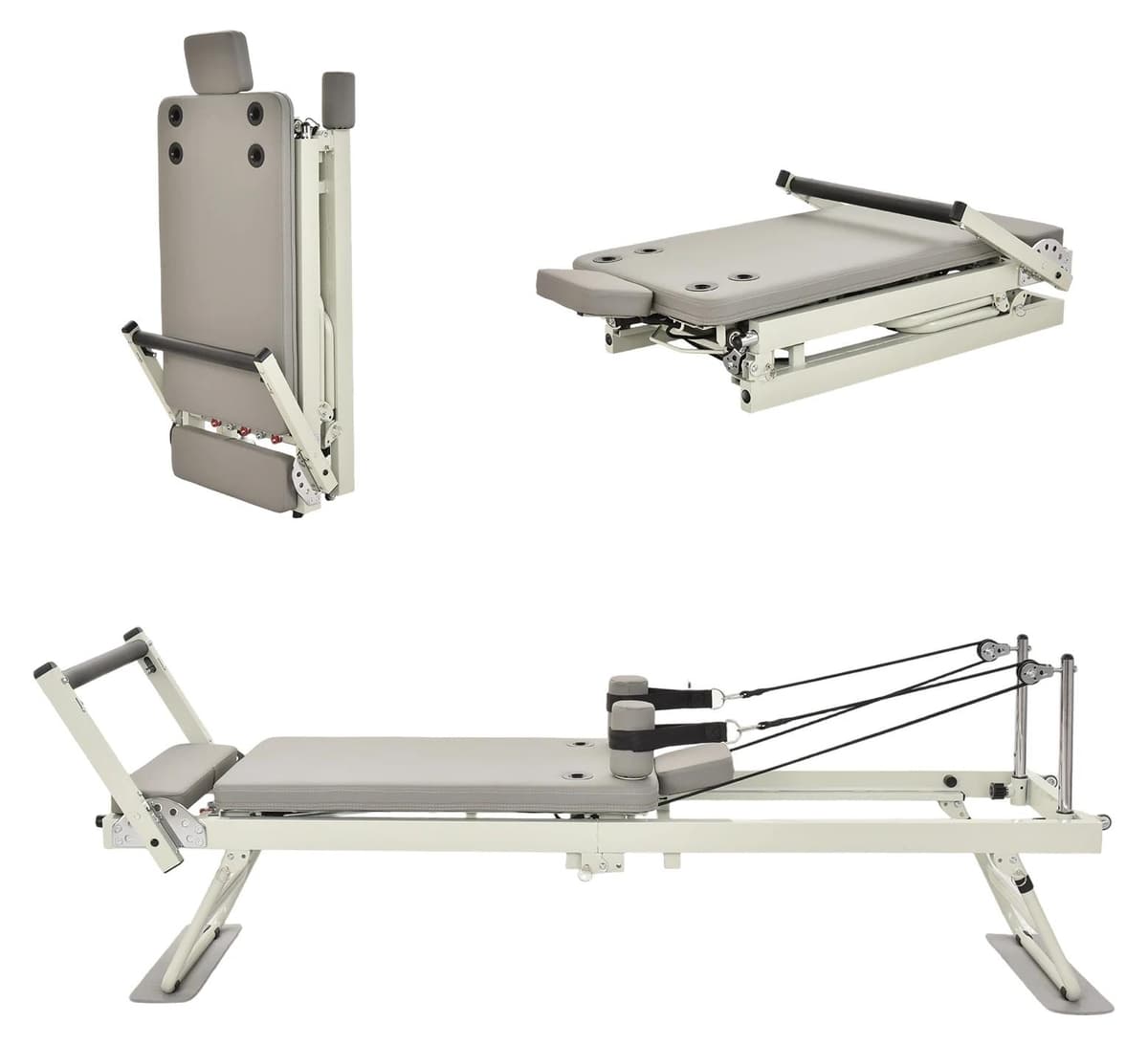 Pilates-Reformer - Trainingsgerät - Tragbar - Faltbar - Einstellbarer Widerstand - Widerstandsfedern - 136 kg Tragfähigkeit - Grau