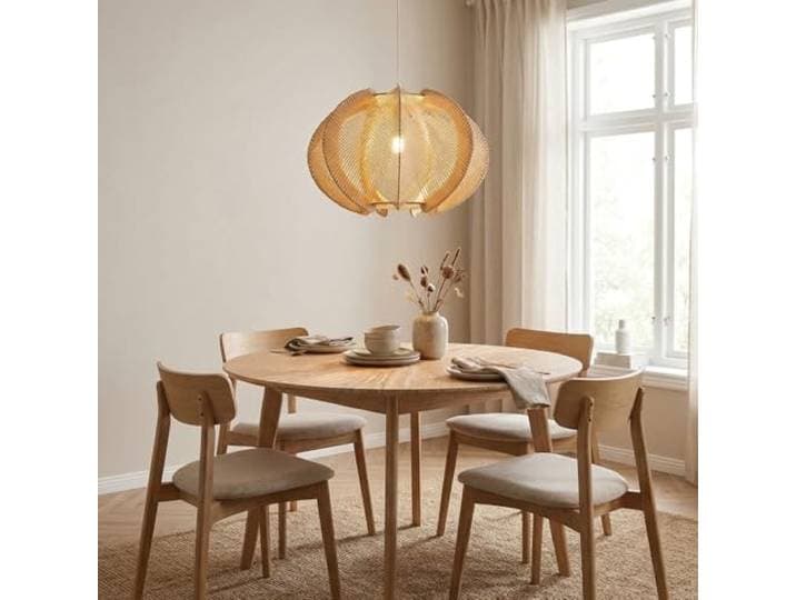Alpinaluz lampe suspension FLORENCIA Ø50 cm style scandinave Mid-Century en bois MDF et corde tressée type rotin\, design bohème élégant pour salon\, salle à manger ou chambre\, douille E27 compatible