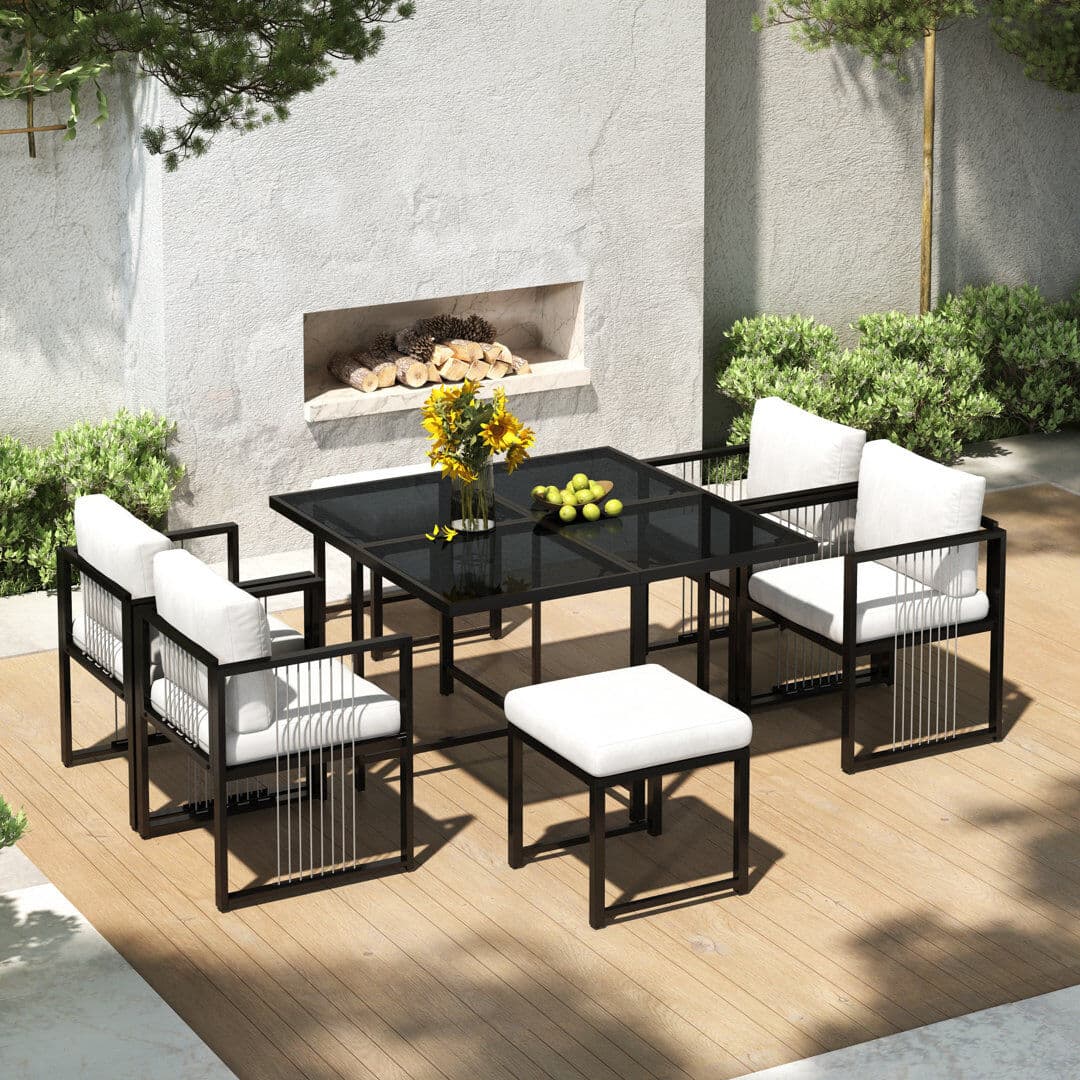 Metro 6 - Person Patio Dining Set Square Table Black 6