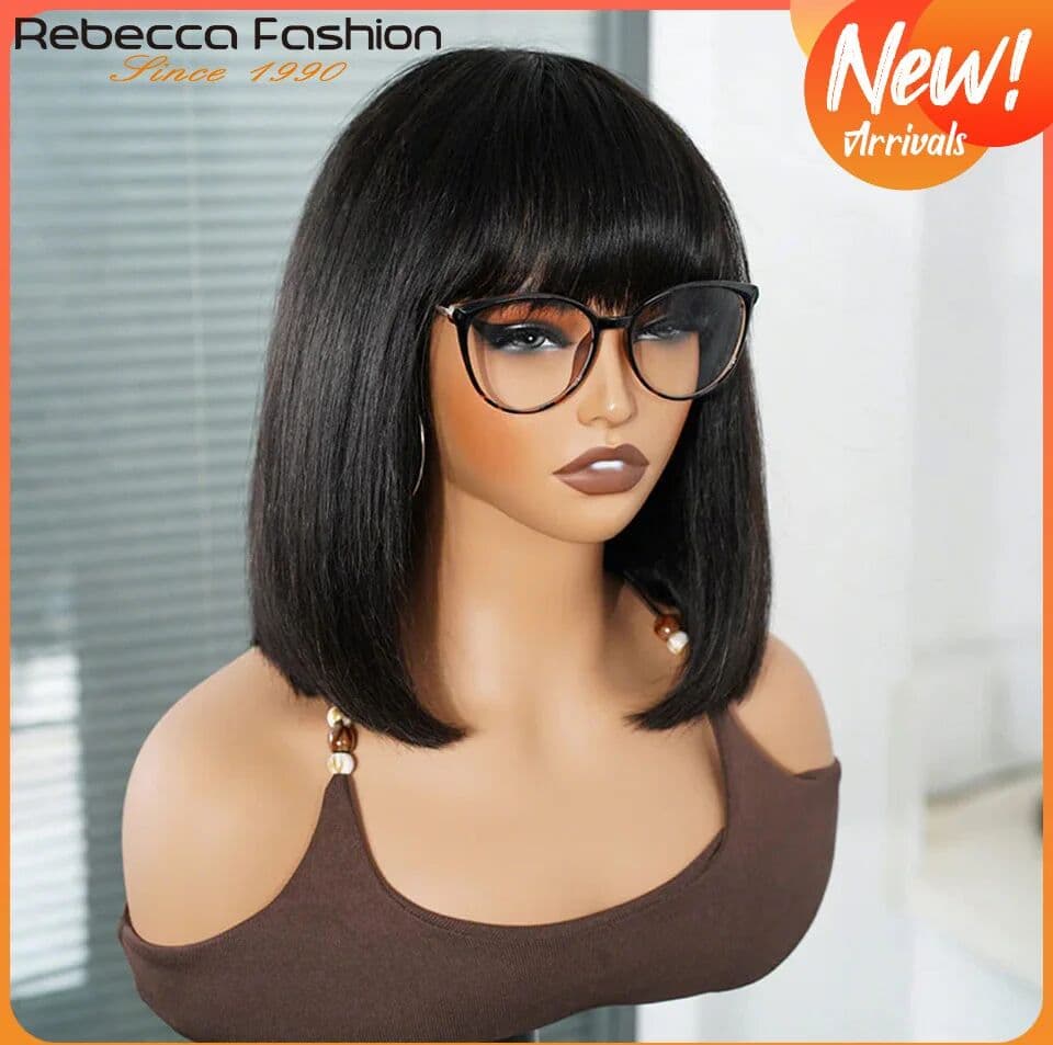 Rebecca Youth Rebecca Straight Bob Lace Wigs Glueless Straight Human Hair Wigs With Bangs Fringe Middle Part Bob Lace Wigs Realistic Scalp